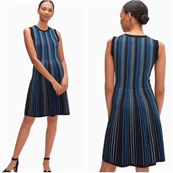 KATE SPADE Dress Sleeveless Striped Sweater Knit Knee Length Crew Neck New York - Picture 1 of 13